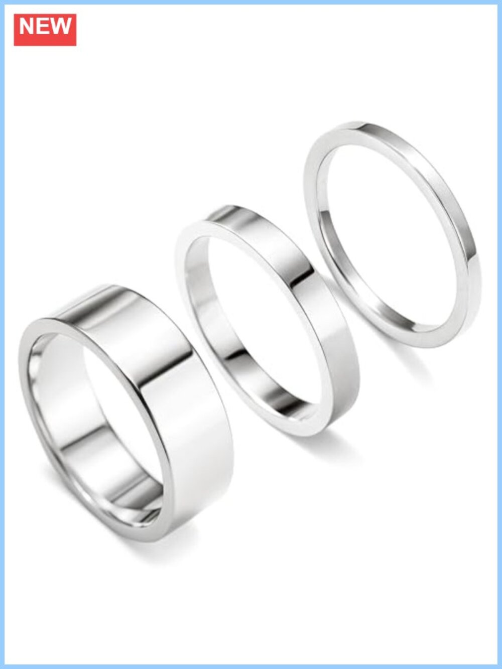 Stainless Steel Ring Set 3 Bands 1.5mm 3mm 6.5mm Adjustable Stackable